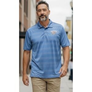 Oklahoma City Thunder Polo Shirt Men's Blue Striped Athletic Fit L